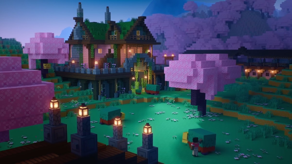 Colorful scenery of a house made of bedrock in Minecraft