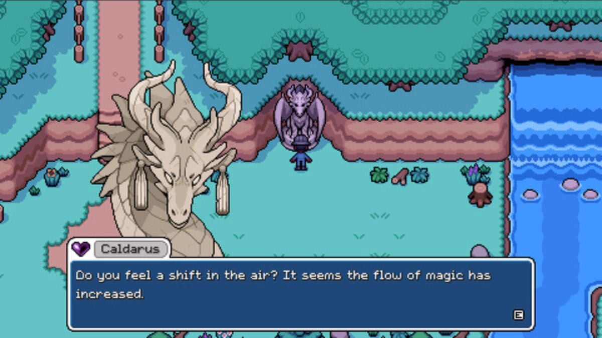 'Fields of Mistria' Is a Love Song To All Things Cozy Caldarus-speaking-to-the-player-in-Fields-of-Mistria