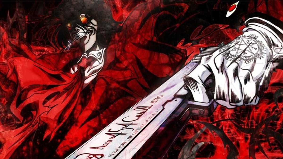The Best Anime & Manga For Elden Ring Fans Hellsing-Ultimate-official-artwork-of-a-man-in-a-large-red-coat-holding-a-gun
