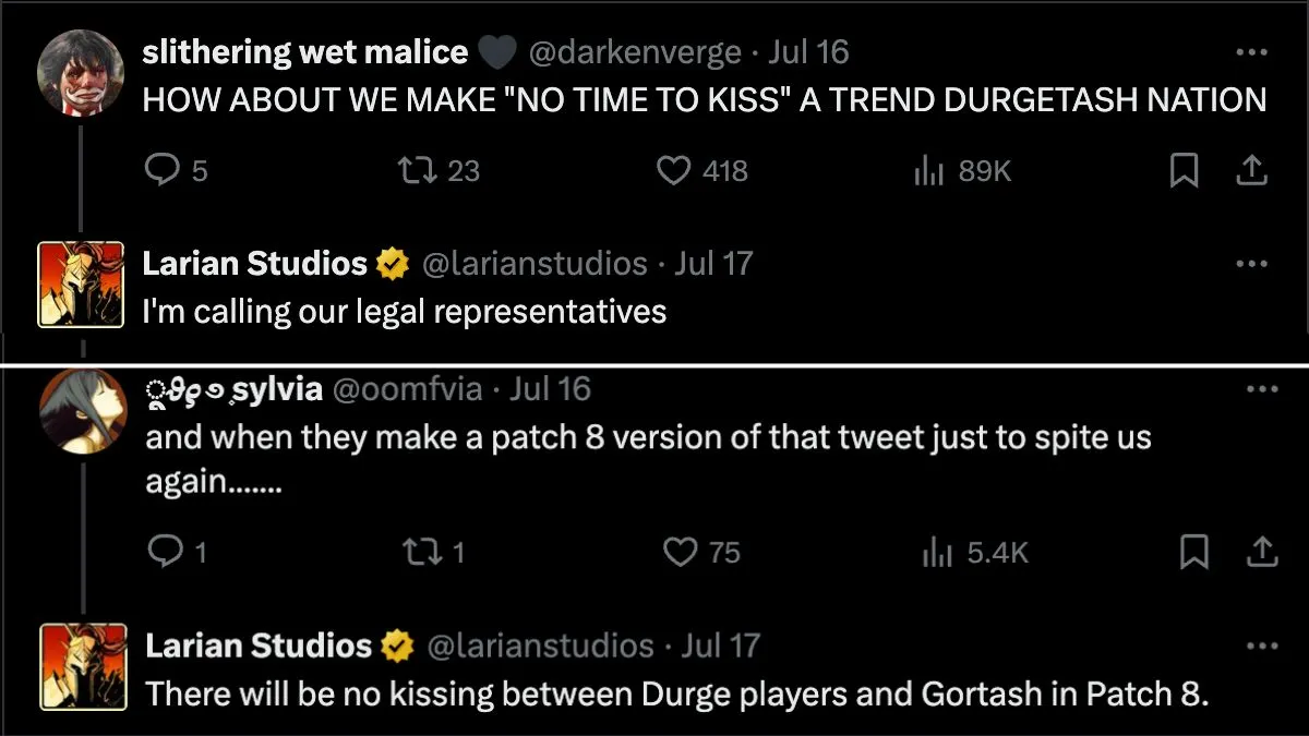Sorry Larian Studios – Dark Urge & Gortash Belong Together, and We Have Proof Larian-studios-poking-fun-at-Durgetash-shippers-on-Twitter