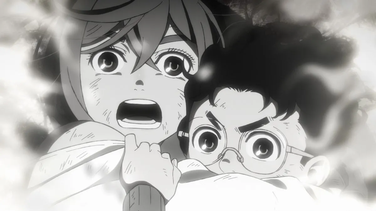 DAN DA DAN Episode 1-3 Review: Shonen Jump's Latest Sci-Fi Anime Is the Highlight of Fall 2024 Momo-and-Okarun-holding-one-another-in-the-first-episode-of-DAN-DA-DAN