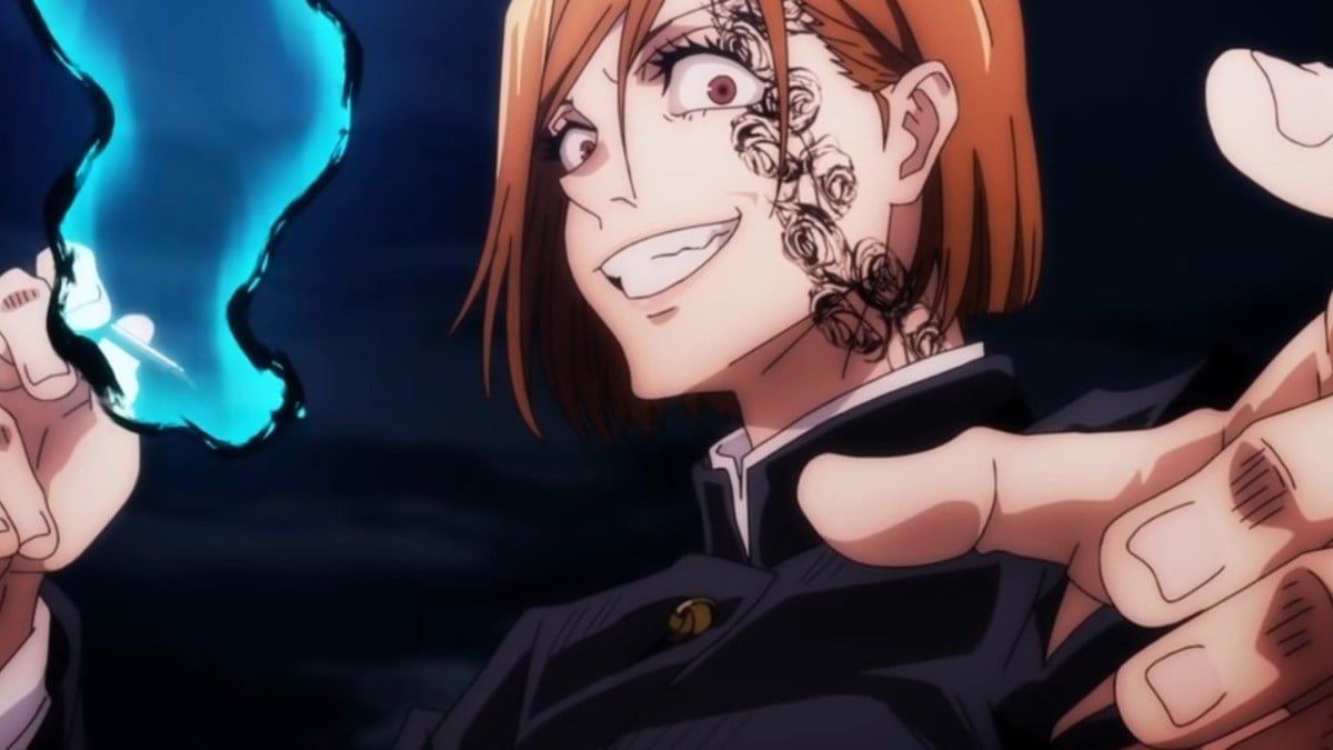 Nobara using her technique in a screencap from season 1 of Jujutsu Kaisen