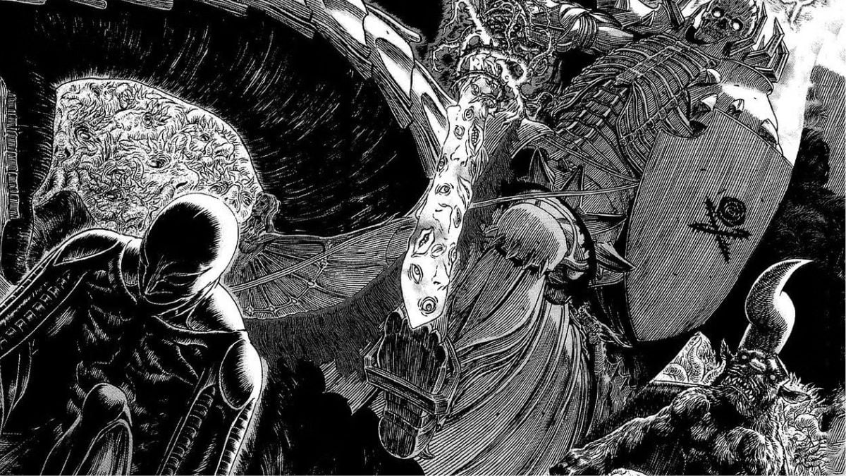 The Best Anime & Manga For Elden Ring Fans Official-Berserk-artwork-of-Griffith-and-a-demonic-skeletal-warrior-standing-behind-him