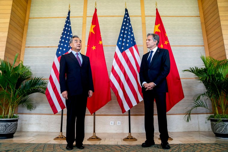 Secretary of State Antony Blinken and China's Foreign Minister Wang Yi in Bali, Indonesia, on July 9, 2022.